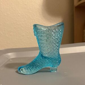 Blue Glass Boot Figurine Toothpick Match Holder